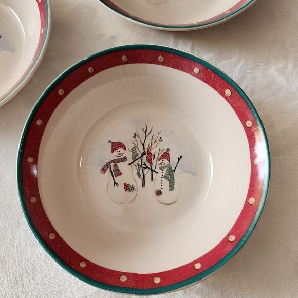 Royal Seasons 4 Piece Stoneware Christmas Snowmen Soup Bowls 6.5" - Picture 2 of 6